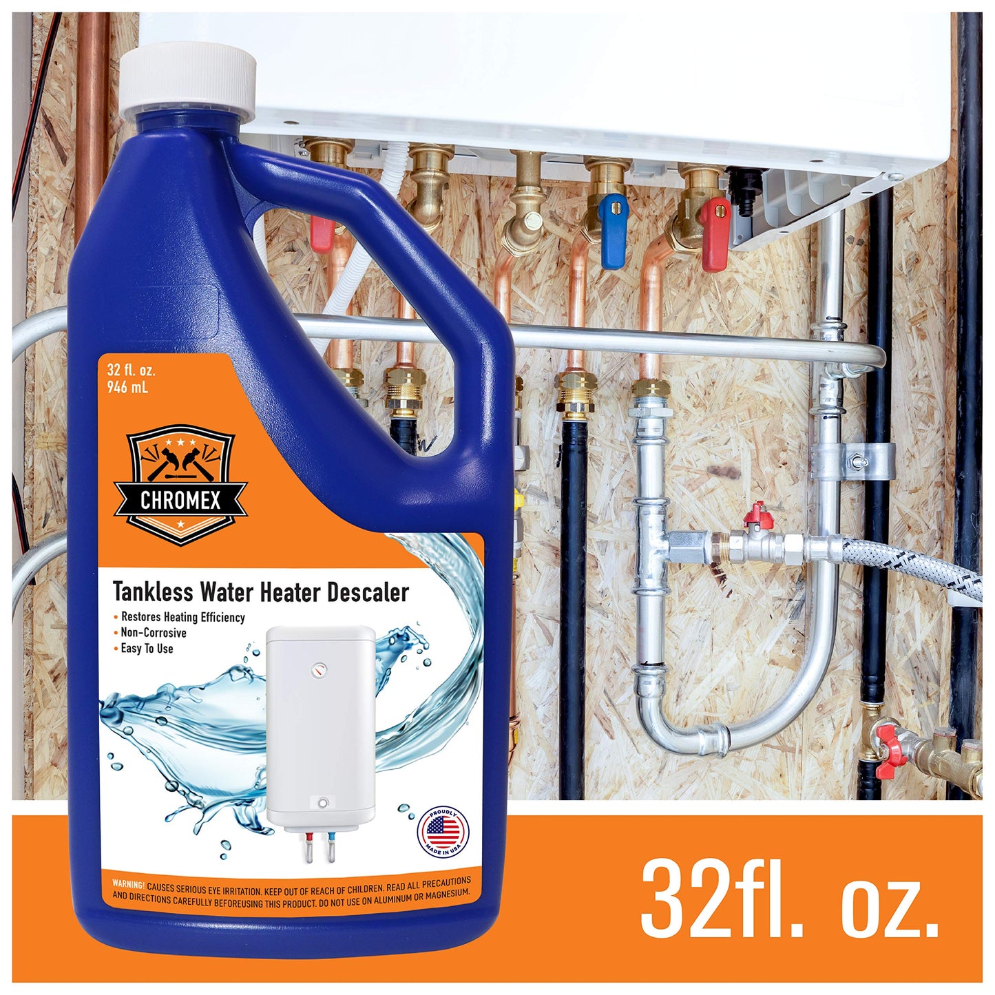 Chromex Tankless Water Heater Descaling Solution | Highly Effective Descaler Restores Heating Efficiency, Quart, 32 fl oz (1)