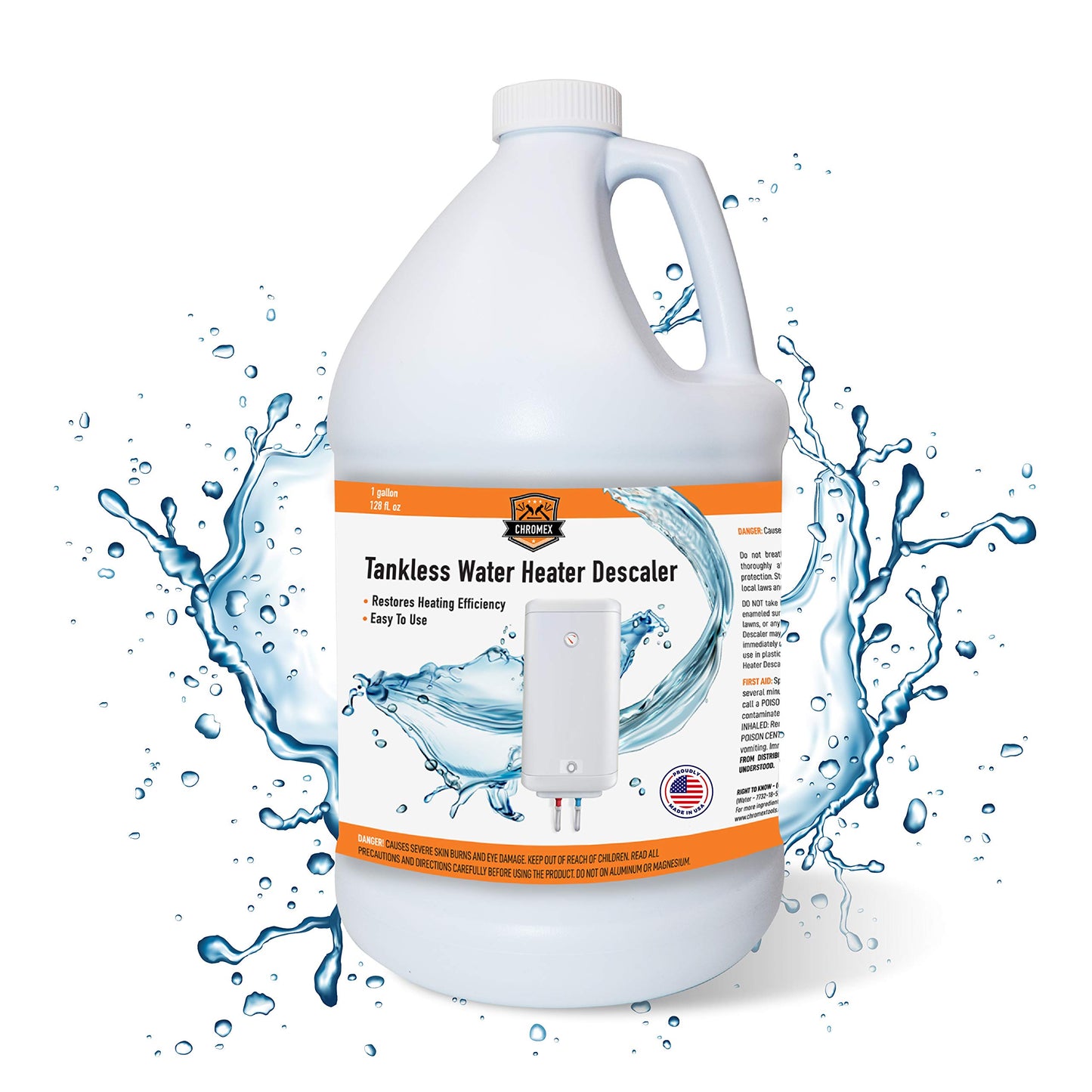 Chromex Tankless Water Heater Descaling Solution | Highly Effective Descaler, 1 gallon, 128 fl oz