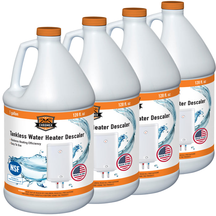 Chromex Tankless Water Heater Descaling Solution | Highly Effective Descaler, 1 Gallon, 128 fl oz, 4 Pack