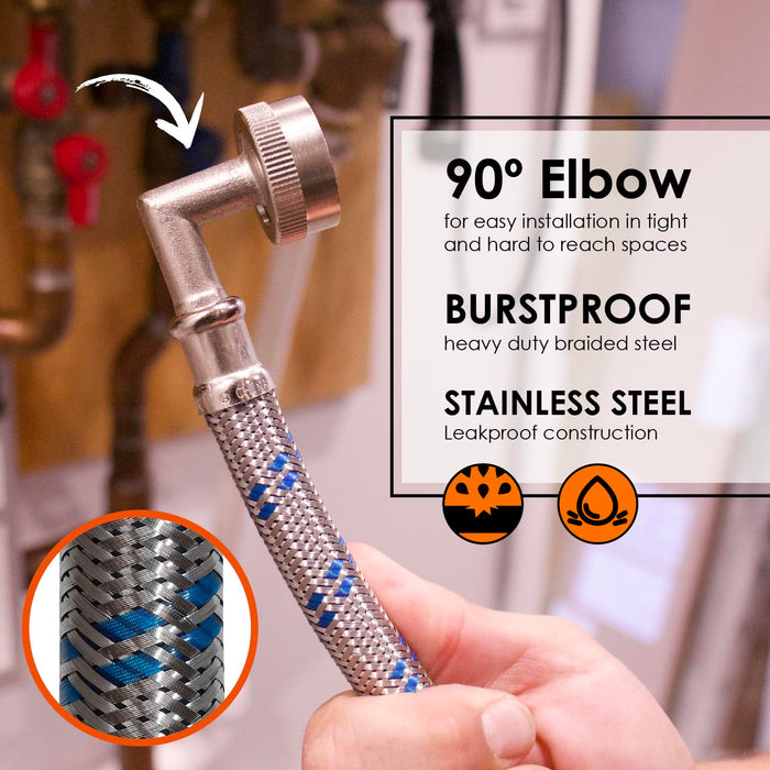 Chromex Tankless Water Heater Descaler Kit – Includes 1 Quart (32 fl oz) Descaling Solution & Right Angle Inlet Hoses