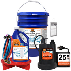 Chromex Tankless Water Heater Descaler Kit – Includes 1 Quart (32 fl oz) Descaling Solution & Right Angle Inlet Hoses & 25 ft long cord submersible utiliy pump