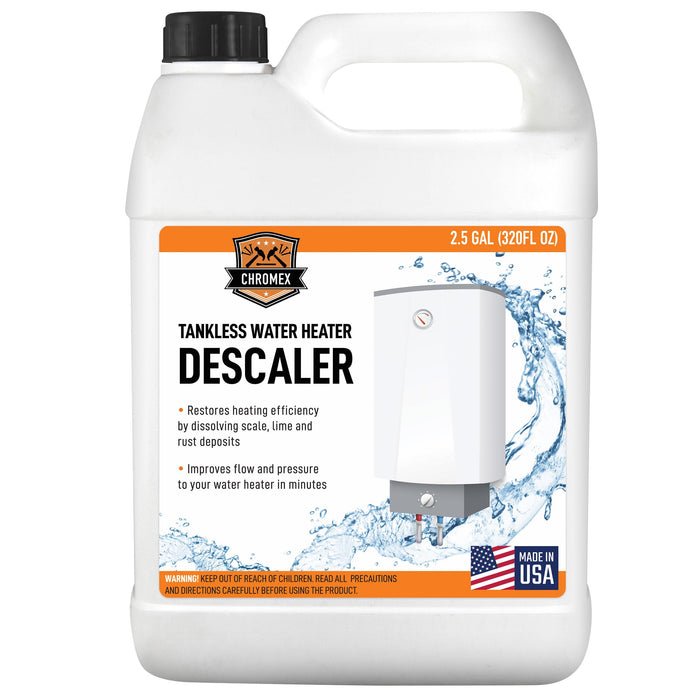 Chromex Tankless Water Heater Descaling Solution | Highly Effective Descaler Restores Heating Efficiency, 2.5 Gallon Bottle