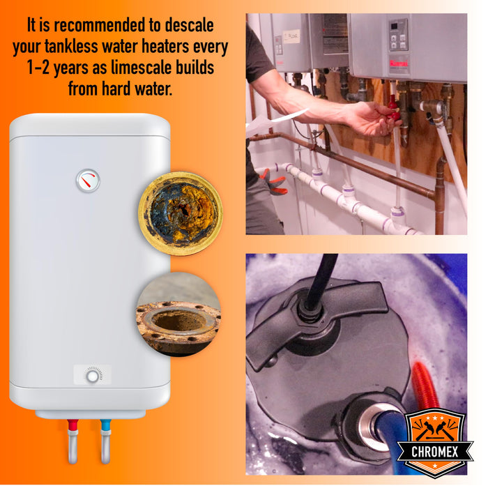 Chromex Tankless Water Heater Descaling Solution | Highly Effective Descaler Restores Heating Efficiency, Quart, 5 Gallons (2 x 2.5 Gallons)