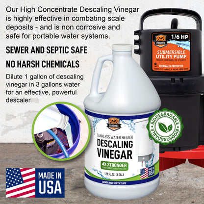 Chromex Tankless Water Heater Descaler Kit – Includes 1 Gallon (128 fl oz) Concentrated Vinegar, Dilutes to 4 Gallons
