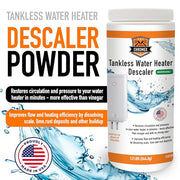 Chromex tankless water heater descaler powder restores circulation dissolves scale lime and rust deposits