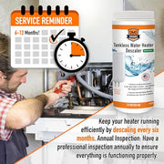 Chromex tankless water heater descaler service reminder descale every six months for efficiency