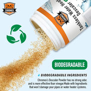 Chromex tankless water heater descaler powder biodegradable ingredients safe for pipes and water heaters