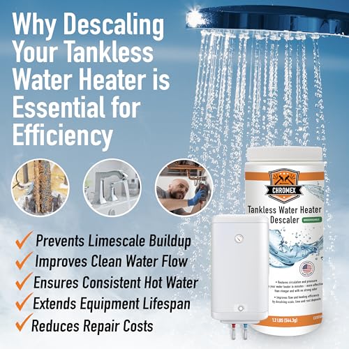 Chromex tankless water heater descaler prevents limescale buildup and improves flow for efficiency