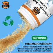 Chromex tankless water heater descaler powder biodegradable ingredients safe for pipes and water heaters