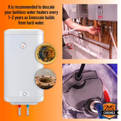 Chromex Tankless Water Heater Descaler Kit - Includes Biodegradable Descaler Solution