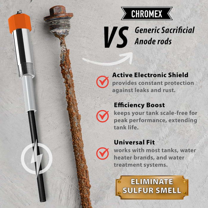 Powered anode rod vs sacrificial anode rod comparison chart