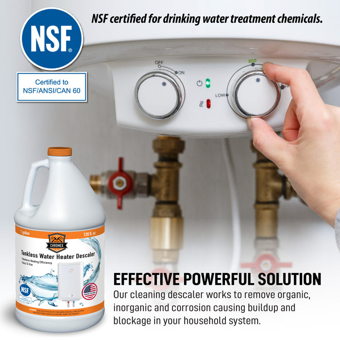 Chromex Tankless Water Heater Descaling Solution | Highly Effective Descaler, 1 Gallon, 128 fl oz, 4 Pack