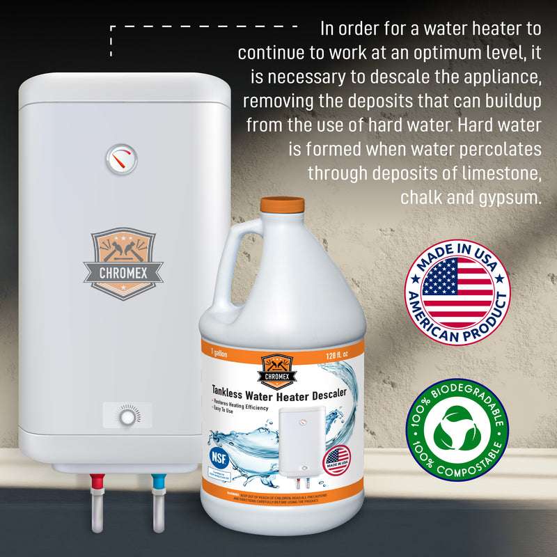 Chromex tankless water heater descaler 1 gallon made in USA biodegradable and compostable