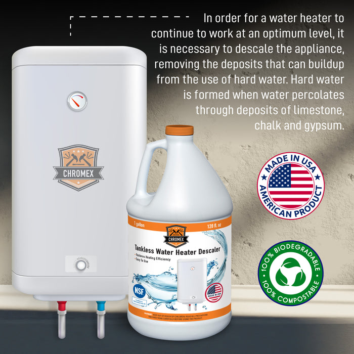 Chromex Tankless Water Heater Descaling Solution | Highly Effective Descaler, 1 gallon, 128 fl oz