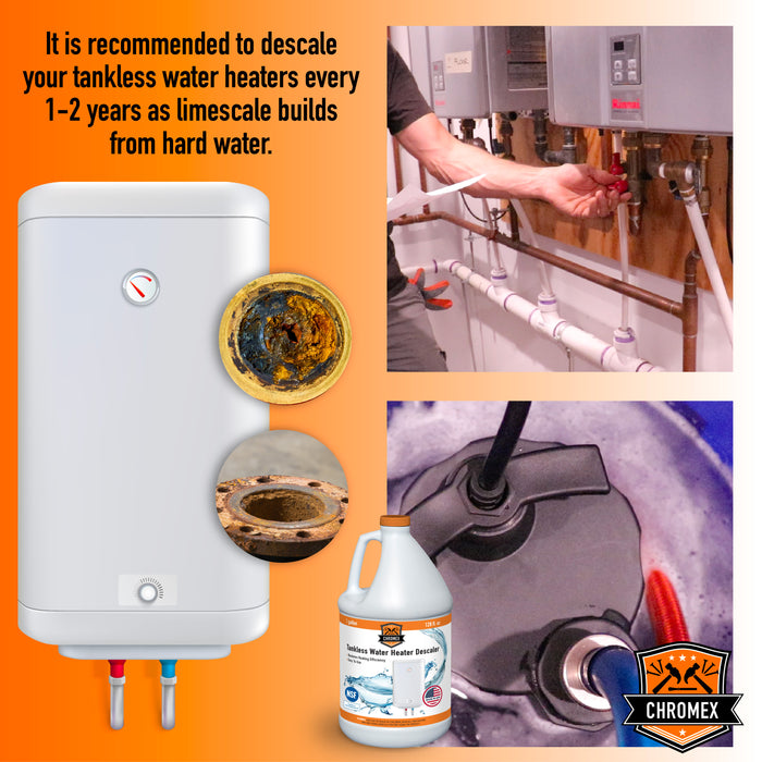 Chromex Tankless Water Heater Descaling Solution | Highly Effective Descaler, 1 gallon, 128 fl oz