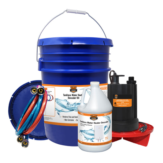 Tankless Water Heater Descaler, Kit + 128 fl oz Solution (Descaler Included)