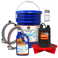 Tankless Water Heater Flush Kit – 1 Qt Descaling Solution & Right Angle Hoses