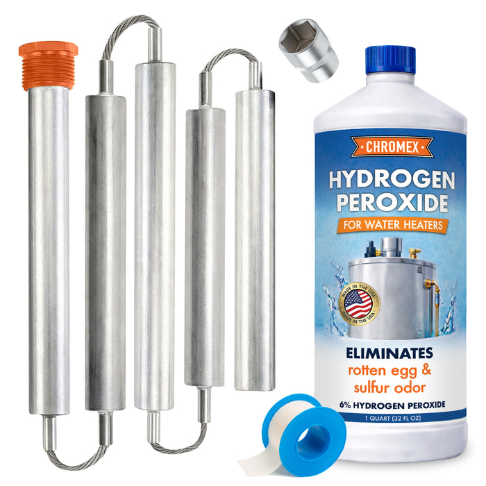 44 IN Flexible Magnesium Anode Rod Kit for Water Heater w/ 6% Hydrogen Peroxide, 32 oz