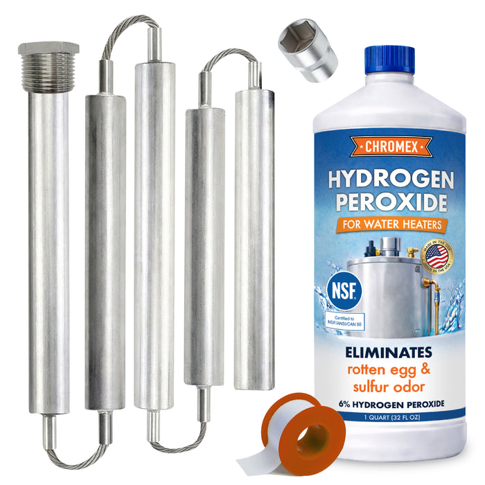 44 IN Flexible Magnesium Anode Rod Kit for Water Heater w/ 6% Hydrogen Peroxide, 32 oz