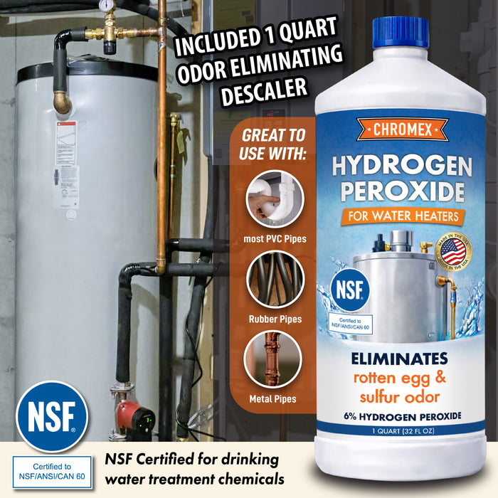 44 IN Flexible Magnesium Anode Rod Kit for Water Heater w/ 6% Hydrogen Peroxide, 32 oz