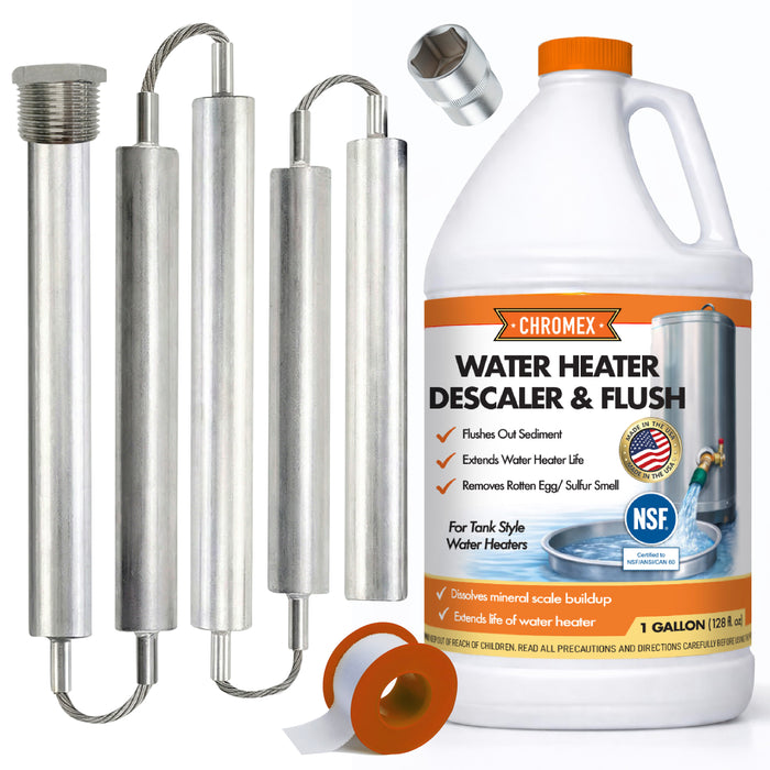 44 IN Flexible Magnesium Anode Rod Kit for Water Heater w/ 1 GAL flush solution