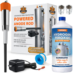 Powered Titanium Anode Rod Kit for Water Heater (40-89 Gallon) w/ 32 oz. Hydrogen Peroxide