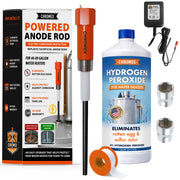 Chromex powered titanium anode rod kit for 40-89 gallon water heaters with 32 oz hydrogen peroxide and sockets