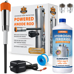 Powered Titanium Anode Rod Kit for Water Heater (40-89 Gallon) w/ 32 oz. Hydrogen Peroxide