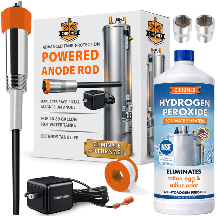 Powered Titanium Anode Rod Kit for Water Heater (40-89 Gallon) w/ 32 oz. Hydrogen Peroxide