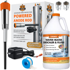 Powered Titanium Anode Rod Kit for Water Heater (40-89 Gallon) w/ 1 GAL flush solution
