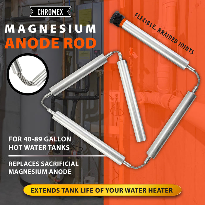 44 IN Flexible Magnesium Anode Rod Kit for Water Heater w/ 6% Hydrogen Peroxide, 32 oz