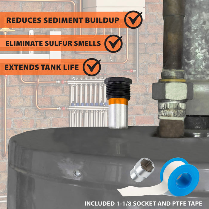 44 IN Flexible Magnesium Anode Rod Kit for Water Heater w/ 6% Hydrogen Peroxide, 32 oz