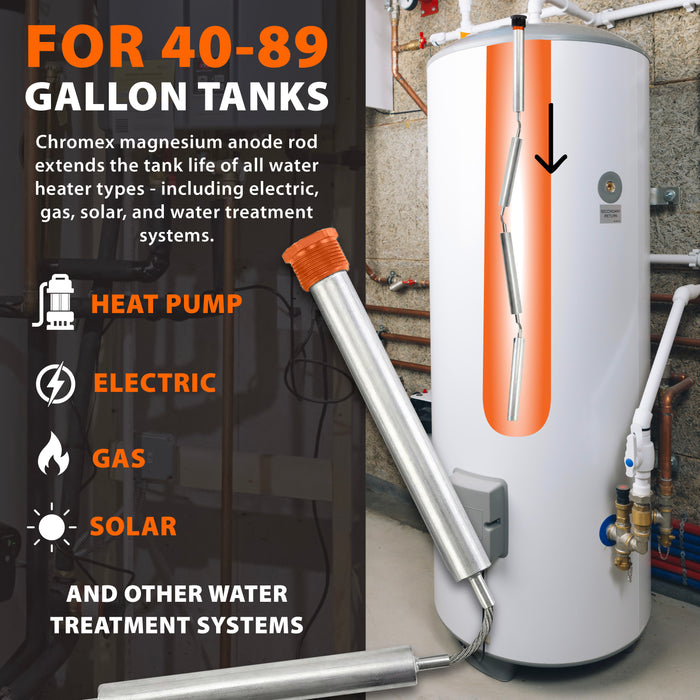 44 IN Flexible Magnesium Anode Rod Kit for Water Heater w/ 6% Hydrogen Peroxide, 1 GAL