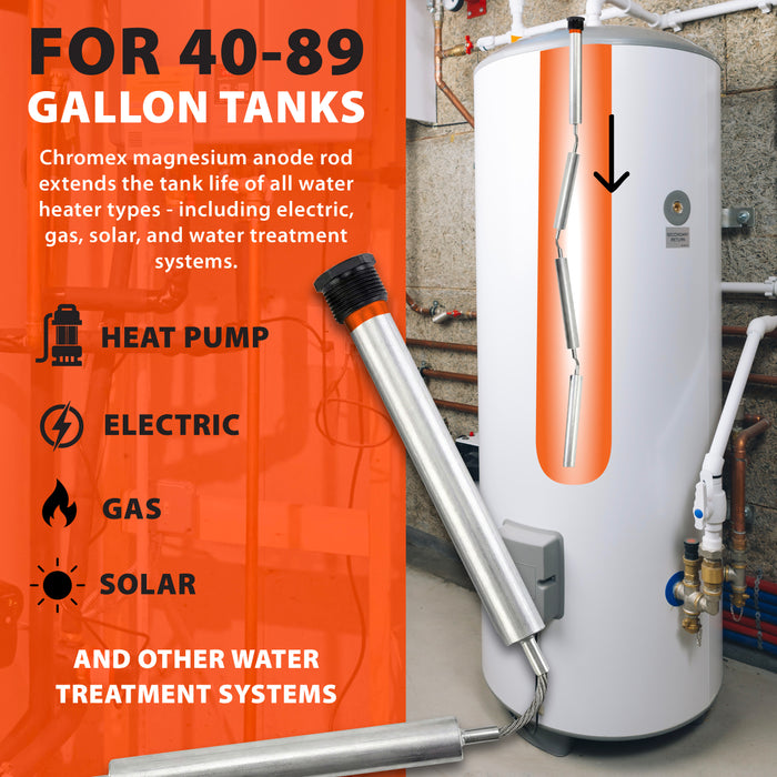 44 IN Flexible Magnesium Anode Rod Kit for Water Heater w/ 6% Hydrogen Peroxide, 32 oz