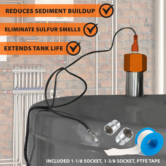 Powered Titanium Anode Rod Kit for Water Heater (40-89 Gallon) w/ 32 oz. Hydrogen Peroxide