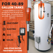 Chromex powered anode rod for 40-89 gallon tanks compatible with heat pump electric gas and solar water heaters