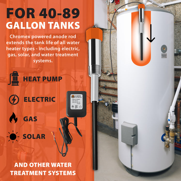 Powered Titanium Anode Rod Kit for Water Heater (40-89 Gallon) w/ 32 oz. Hydrogen Peroxide