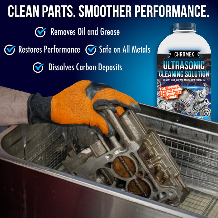 Chromex Ultrasonic Carburetor and Engine Parts Cleaning Solution - Concentrated Degreaser for Ultrasonic Tanks, Quart (32 Fl Oz)