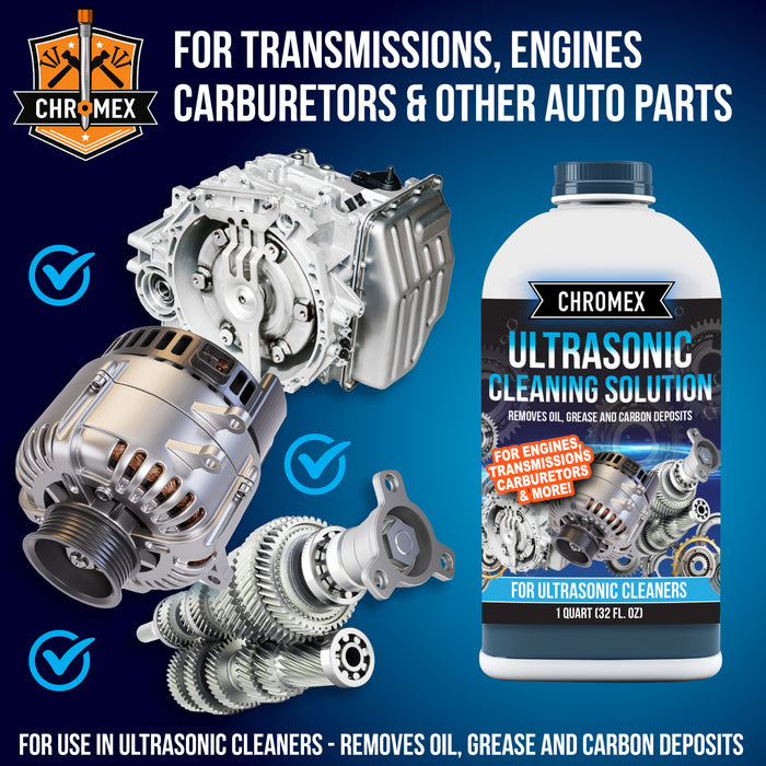 Chromex Ultrasonic Carburetor and Engine Parts Cleaning Solution - Concentrated Degreaser for Ultrasonic Tanks, Quart (32 Fl Oz)