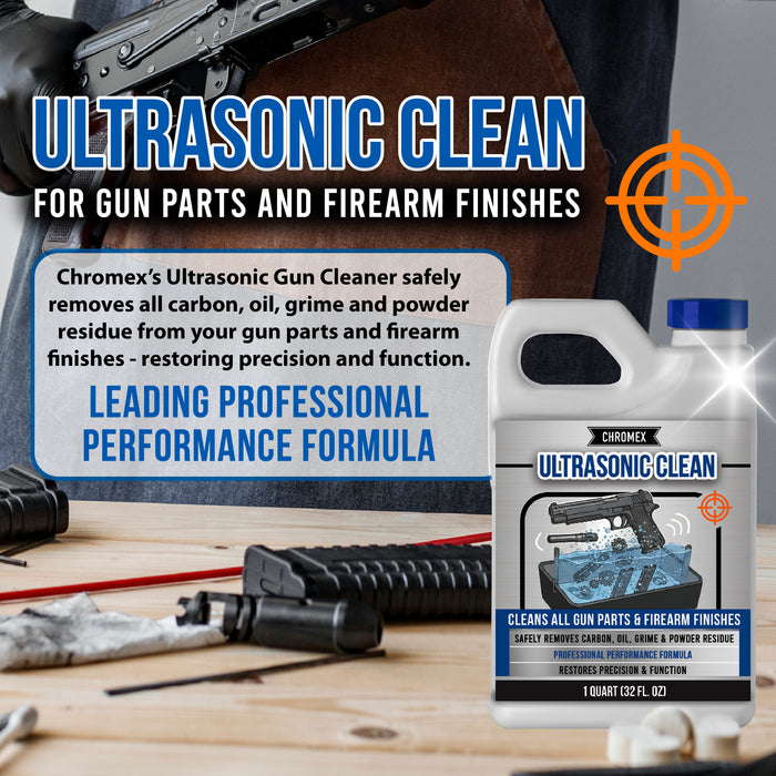 Chromex Ultrasonic Gun Parts Cleaning Solution - Concentrated Firearm and Carbon Fouling Cleaner for Ultrasonic Tanks, Quart (32 Fl Oz)