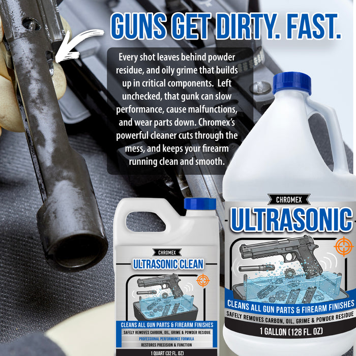Chromex Ultrasonic Gun Parts Cleaning Solution - Concentrated Firearm and Carbon Fouling Cleaner for Ultrasonic Tanks, Quart (32 Fl Oz)