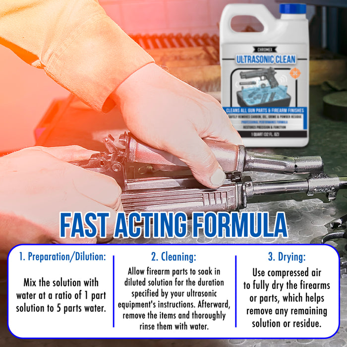 Chromex Ultrasonic Gun Parts Cleaning Solution - Concentrated Firearm and Carbon Fouling Cleaner for Ultrasonic Tanks, Quart (32 Fl Oz)