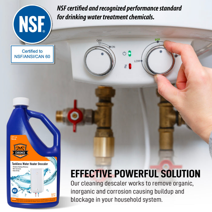 Chromex Tankless Water Heater Descaling Solution | Highly Effective Descaler Restores Heating Efficiency, Quart, 32 fl oz (1)