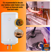 Chromex descaling solution recommended every 1-2 years to remove limescale buildup tankless water heater