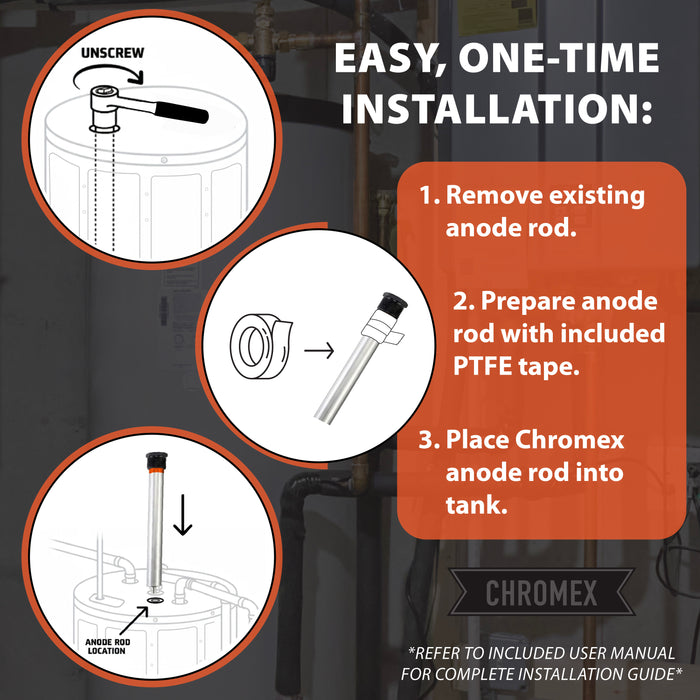 Easy one-time installation chromex 44 inch magnesium anode rod water heater