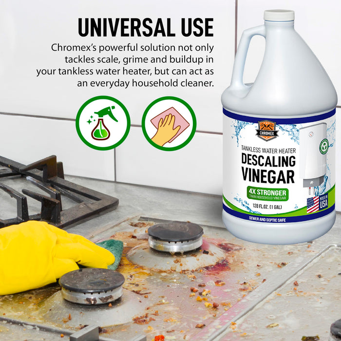 Chromex descaling vinegar universal use for all tankless water heaters