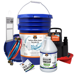 Chromex tankless water heater flush kit with 1 gallon concentrated vinegar solution and 6 gallon bucket