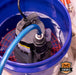 Chromex flush kit submersible pump in action inside bucket with blue hose for tankless heater descaling