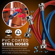 Chromex flush kit PVC coated steel hoses burst proof and leak proof for high water pressure tankless heater flushing