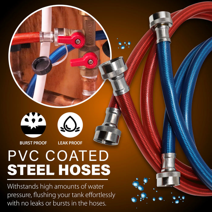Chromex flush kit PVC coated steel hoses burst proof and leak proof for high water pressure tankless heater flushing
